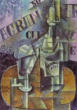 paris cafes cafe Painting - Bottle of Pernod Table in a Cafe 1912 Pablo Picasso
